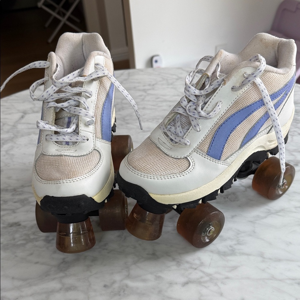 Chunky White and Lavender Sneaker Roller Skates